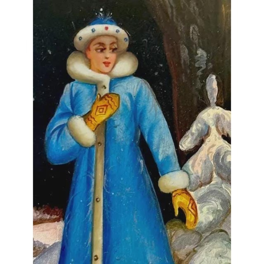 vtg Russian Lacquer Box Snow Maiden Snegurochka Hand-Painted Winter Fedoskino - Picture 3 of 5